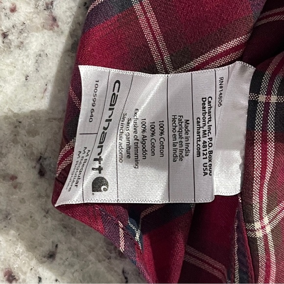 Carhartt Red Plaid Button Down Shirt Size Medium Relaxed Fit Cotton 2 Pocket - Picture 9 of 13
